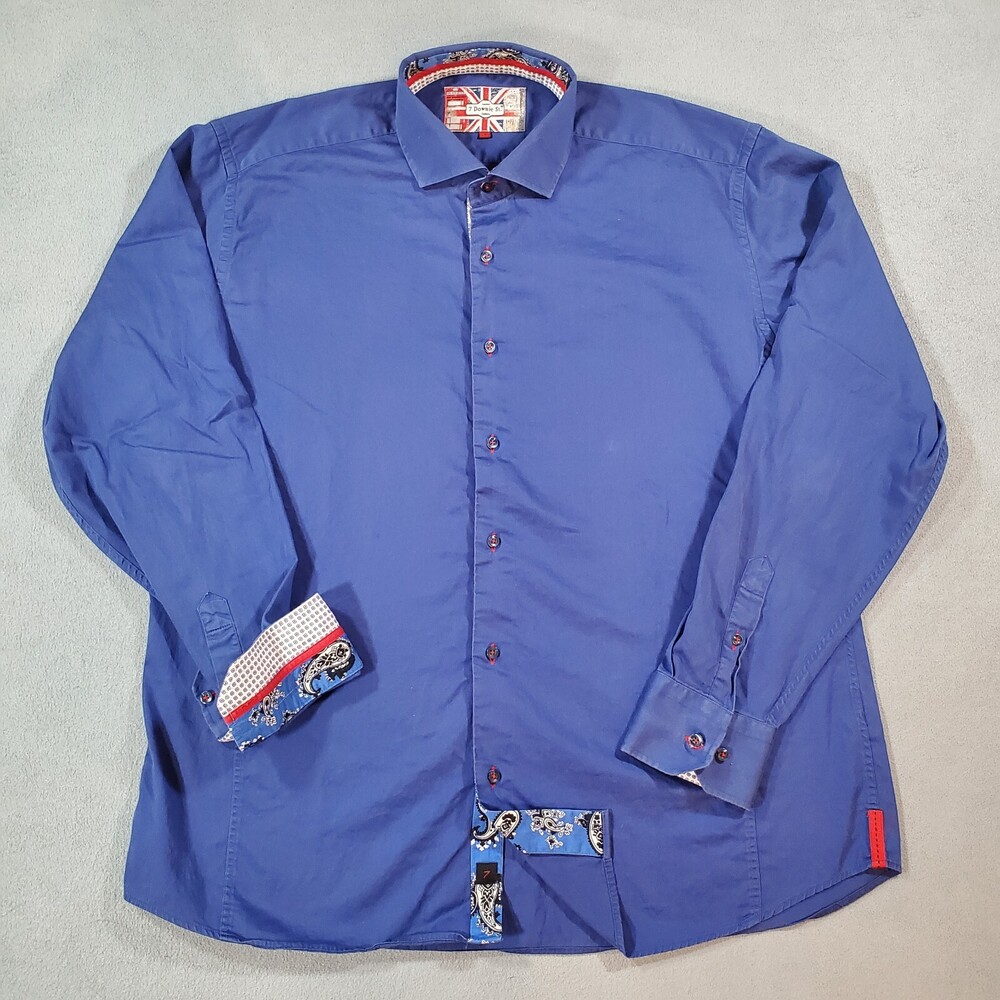 7 Downie St Shirt Mens XL Blue Paisley Flip Cuff Long Sleeve Button Up Preppy